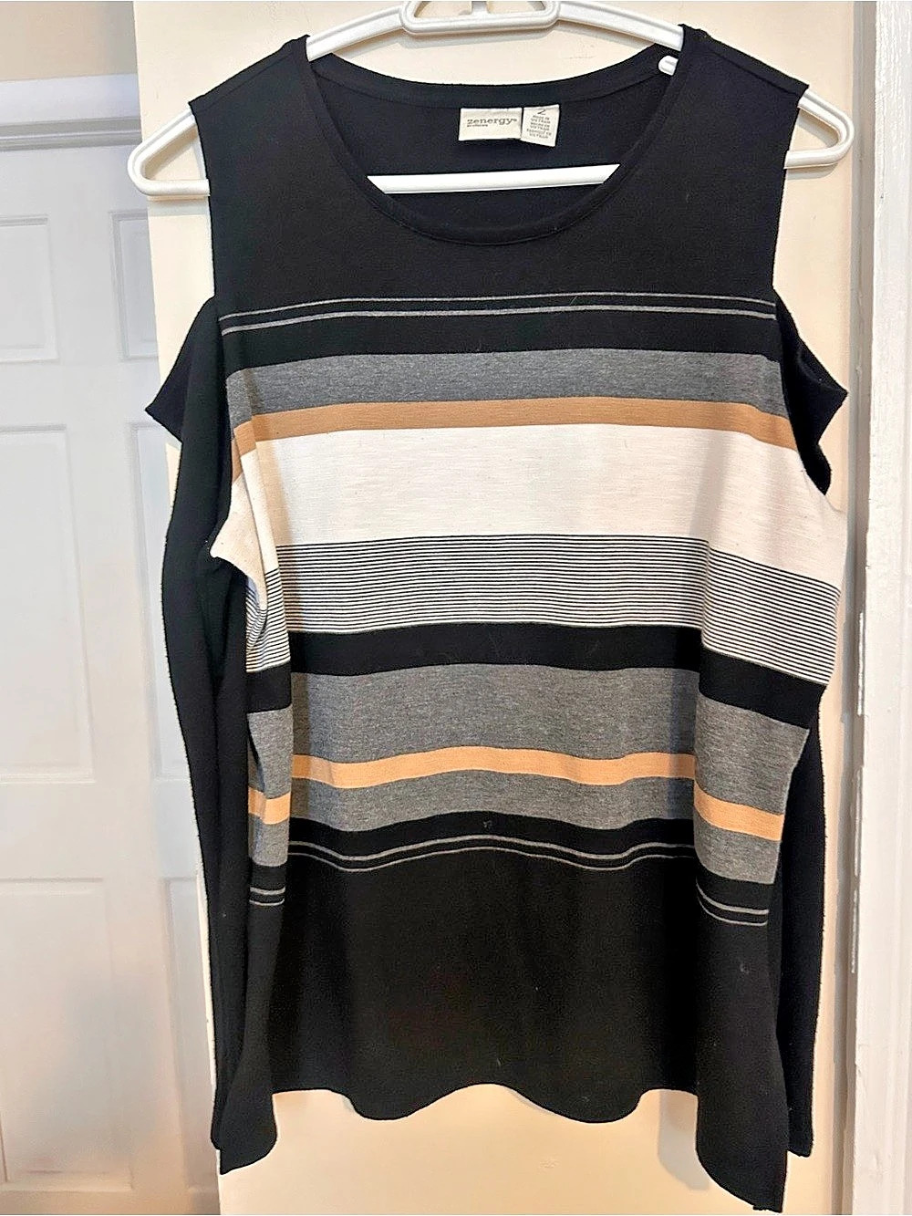 Zenergy by Chico’s Tandy Cold Shoulder Striped Tunic Top Size 2 L